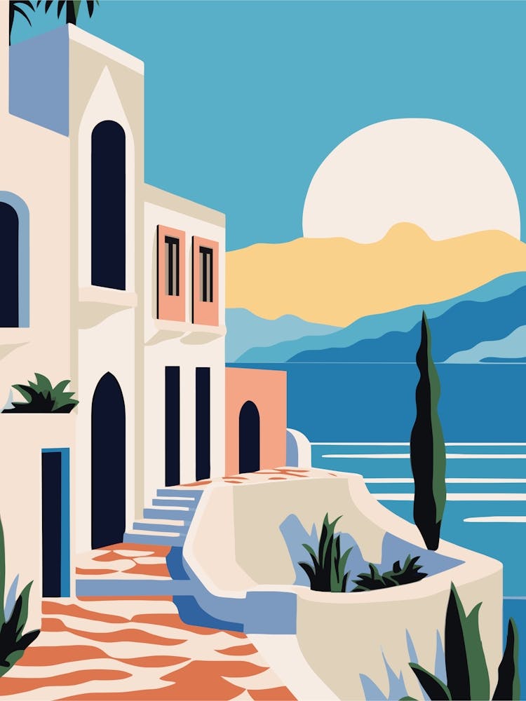 Vectoriel Plat Santorin Sérénité Grèce 1