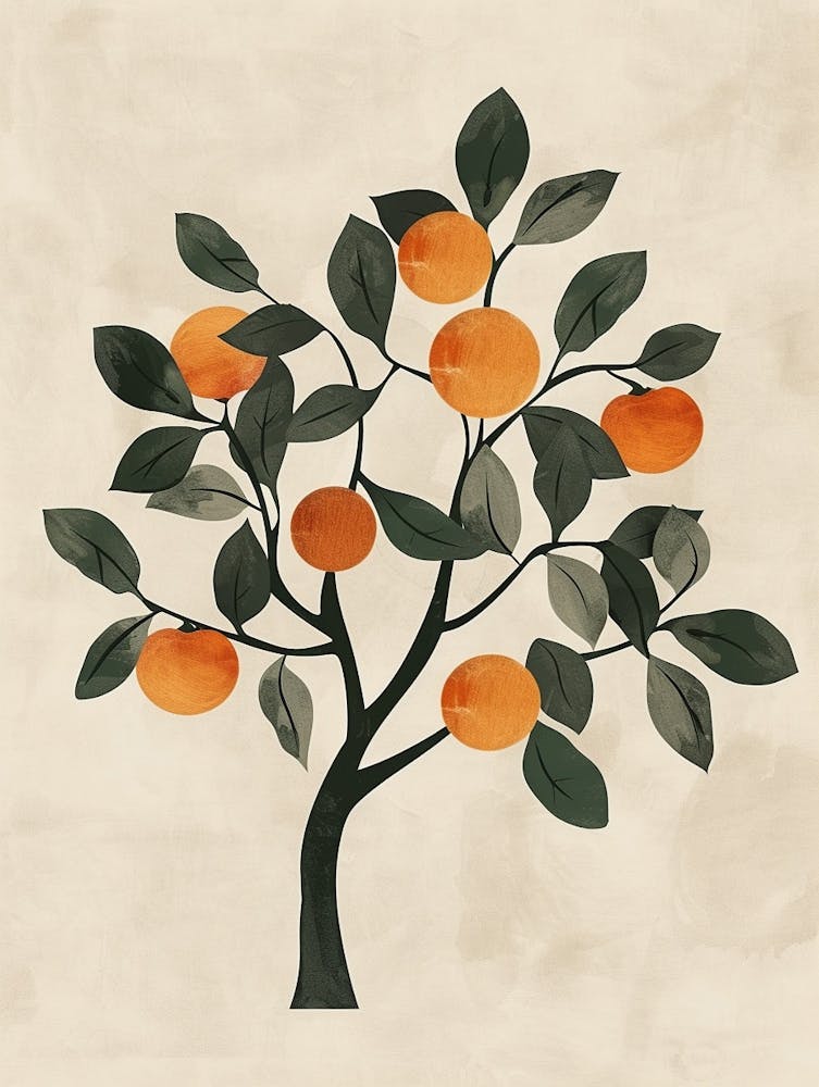 Orange Tree Minimal Japandi Illustration 3