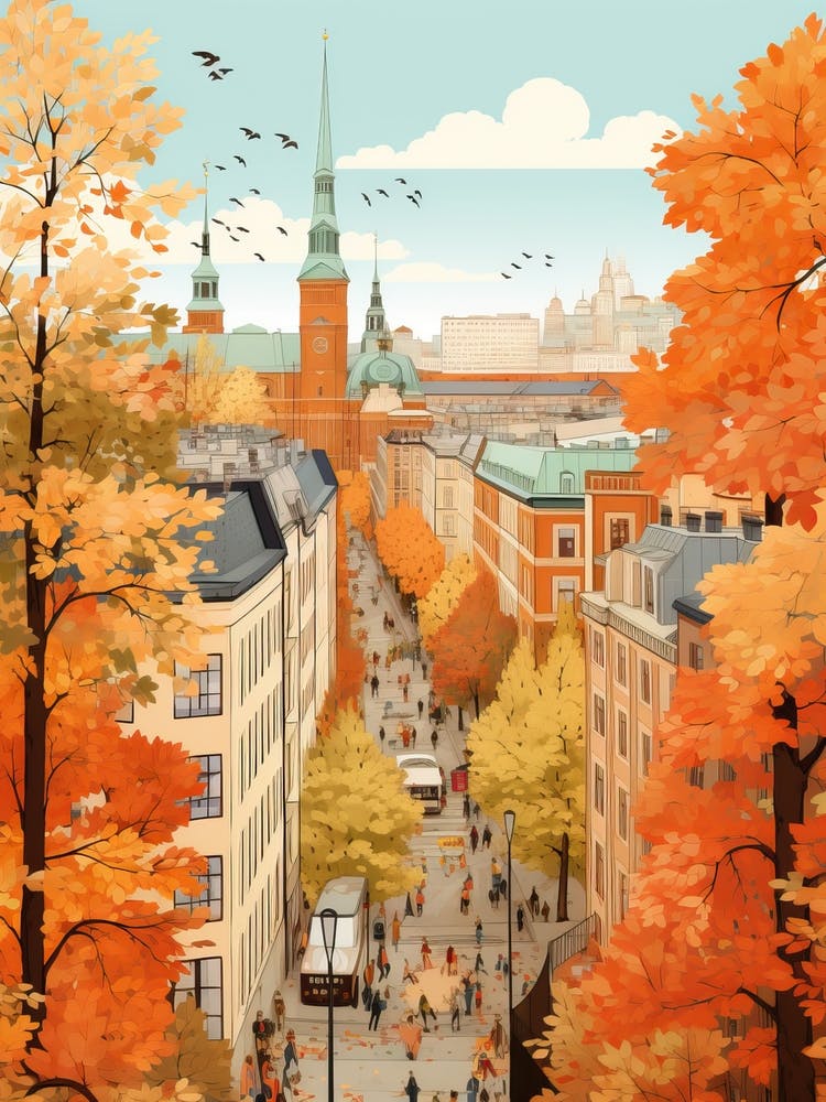 Stockholm In Autumn Fall Travel Art 2