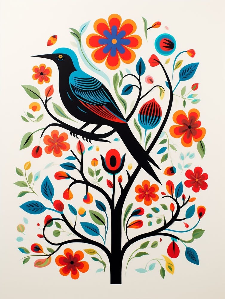 Scandinavian Bird Illustration Blackbird 2