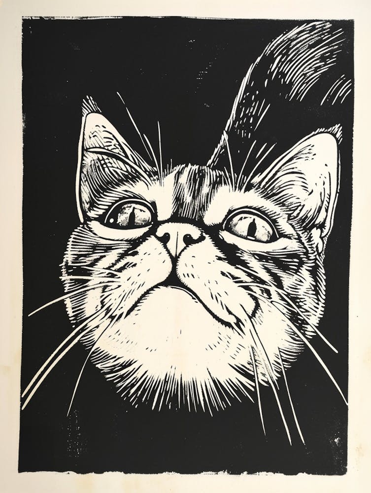 Exotic Shorthair Linocut Blockprint 6