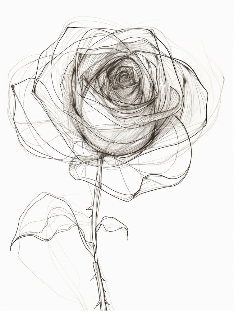 English Rose Black And White Line Drawing 3