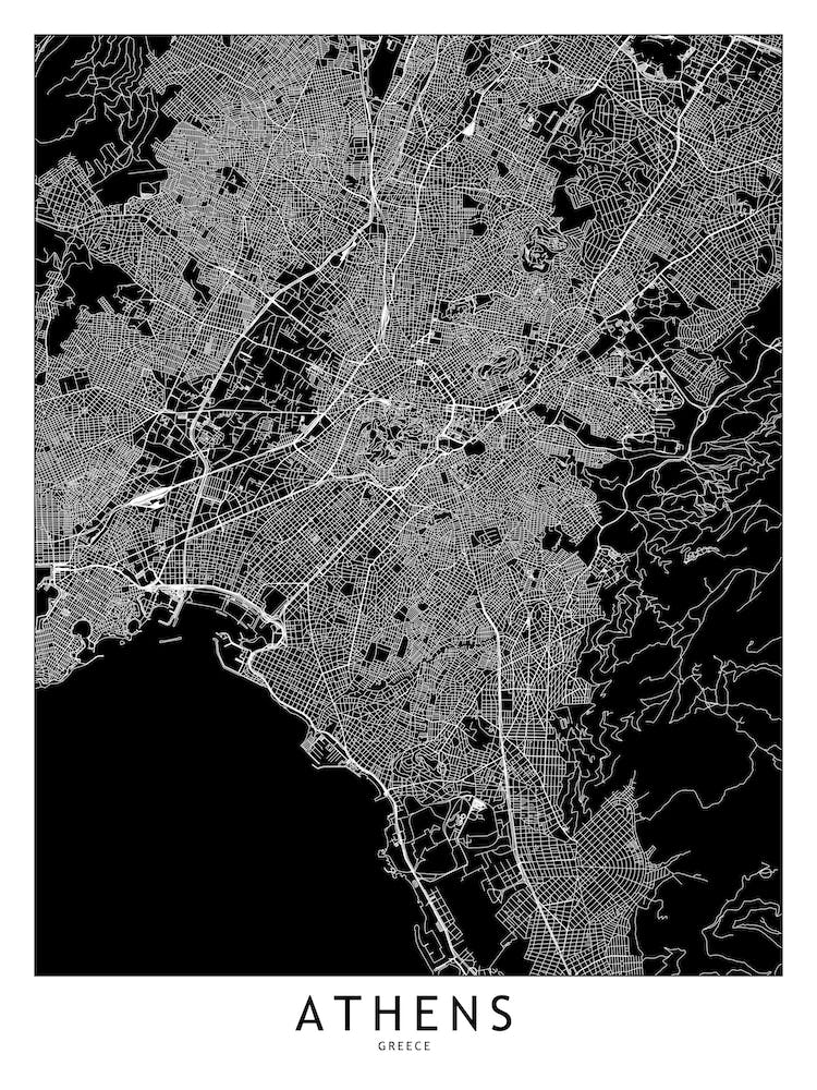 Athens Black And White Map