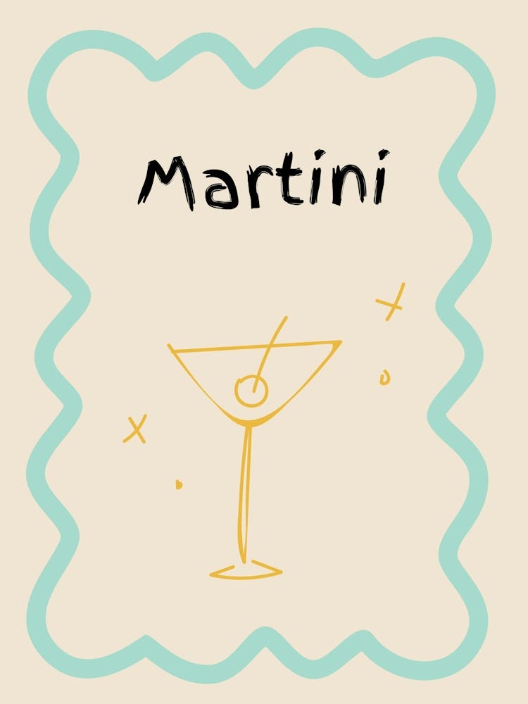 Martini Doodle Poster Teal & Yellow