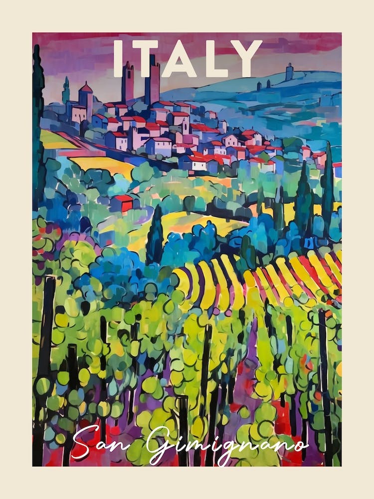 San Gimignano Italy 1 Fauvist Painting Travel Poster