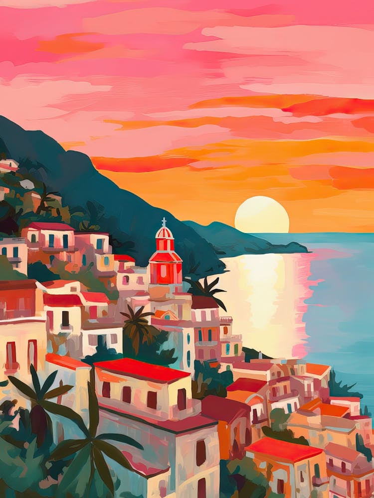 Amalfi Coast Italy Sunrise Painting Travel