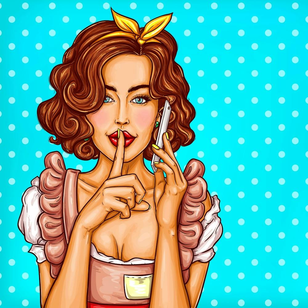Pop Art Gossip Girl Talking on a Cellphone
