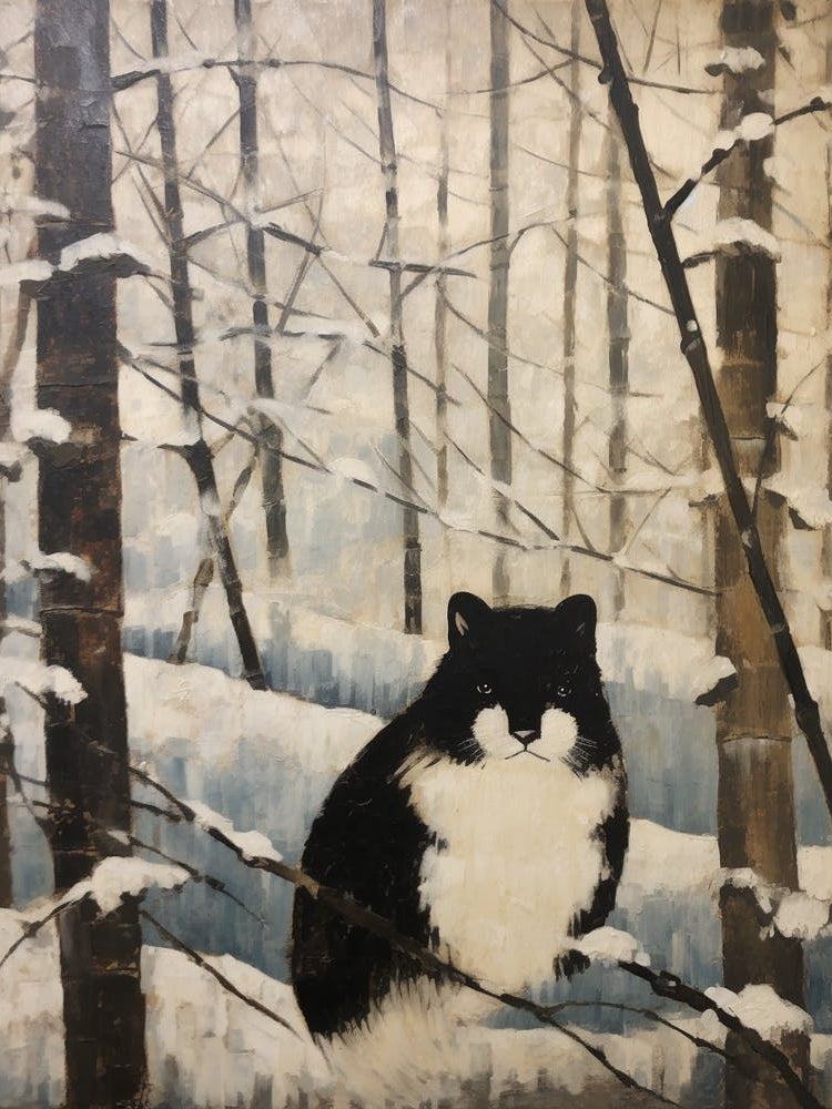 Vintage Winter Animal Painting Skunk 2