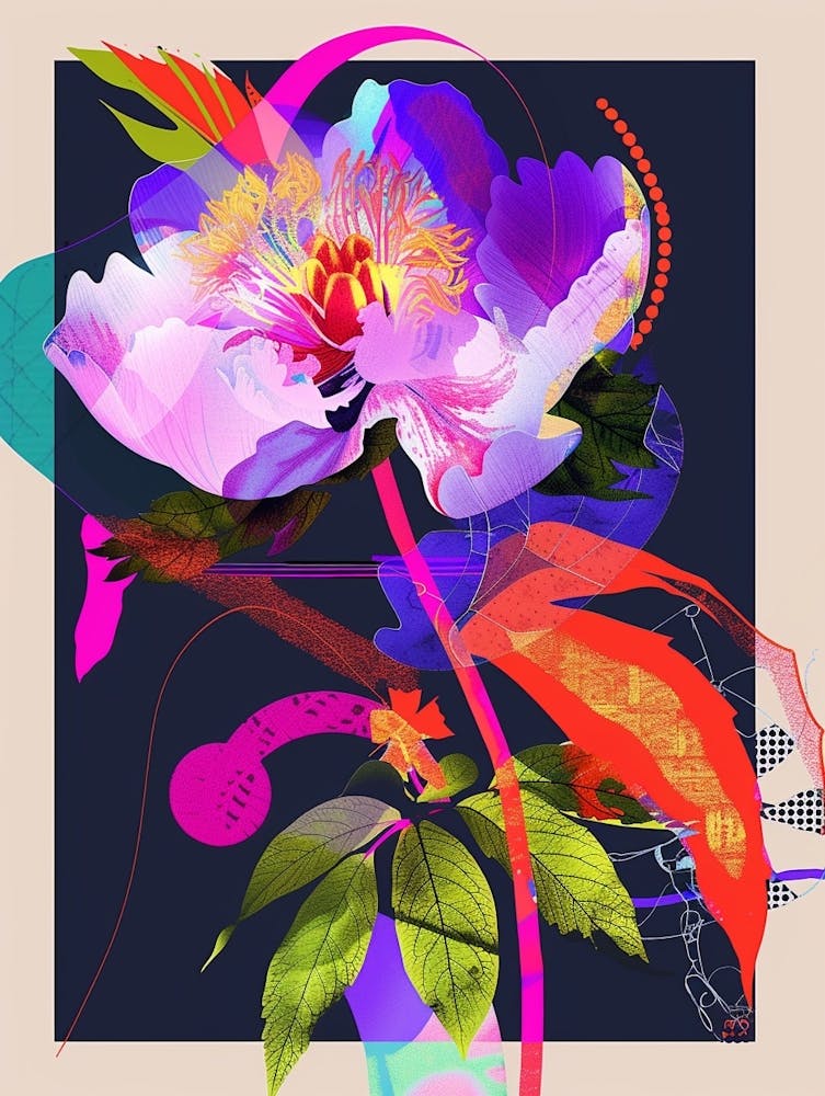 Peony 2 Neon Flower Collage