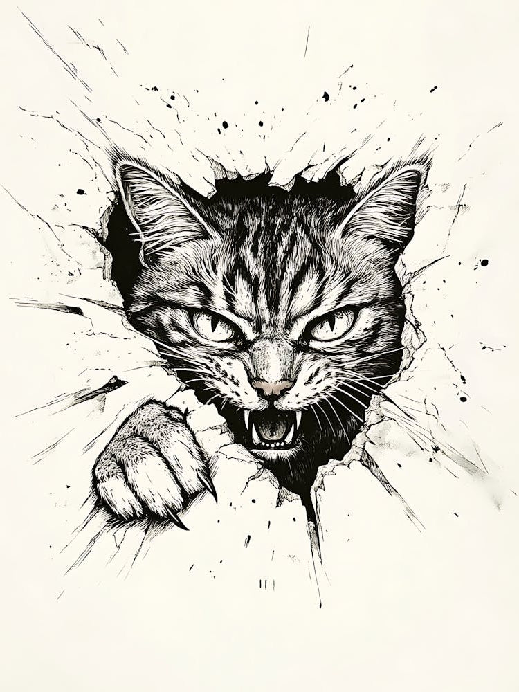 Angry Cat Watching from Wall Hole 4