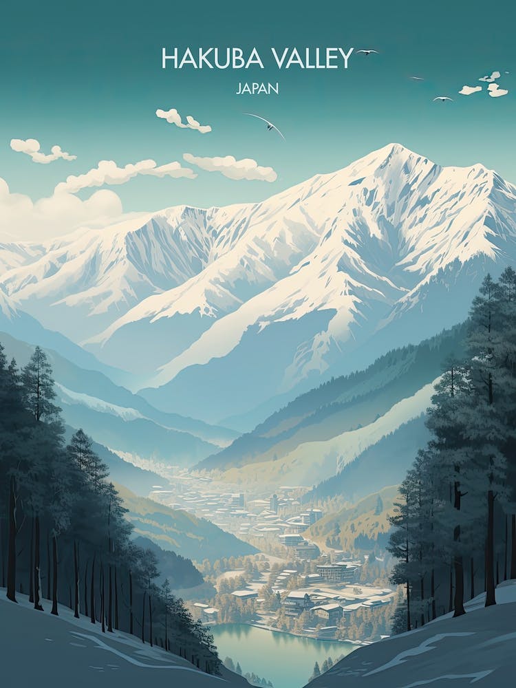 Poster Of Hakuba Valley   Nagano, Japan, Ski Resort Illustration 1