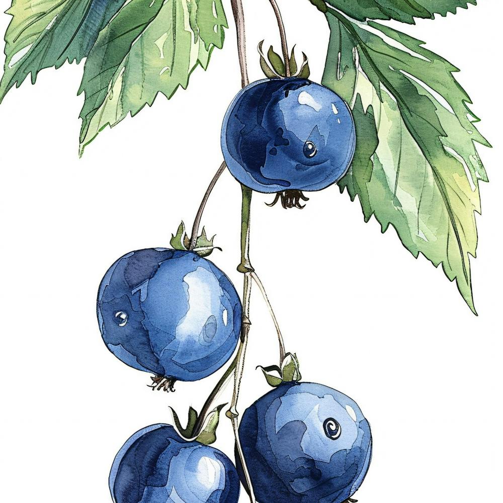 Watercolor Illustration Of Blueberries