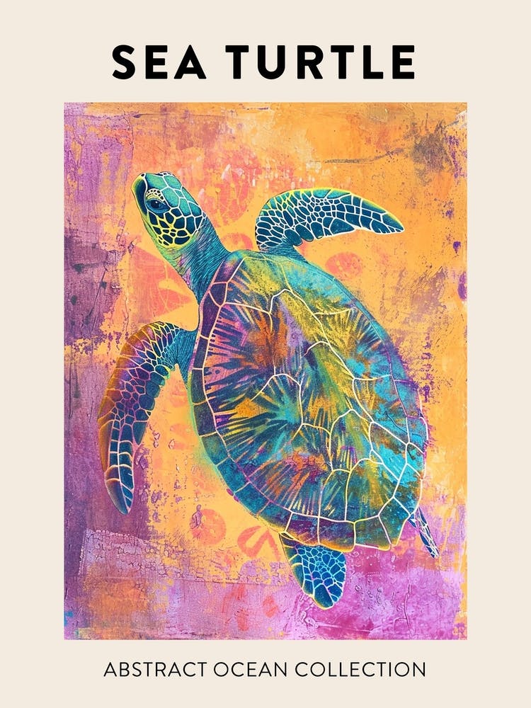Rainbow Turtle Scribble Crayon Drawing Poster 4