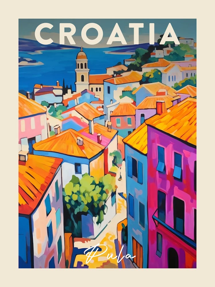 Pula Croatia 3 Fauvist Painting Travel Poster