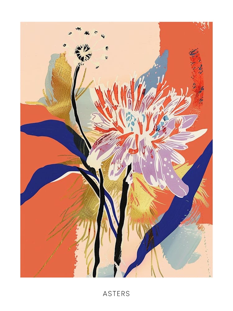 Colourful Flower Illustration Poster Asters 4