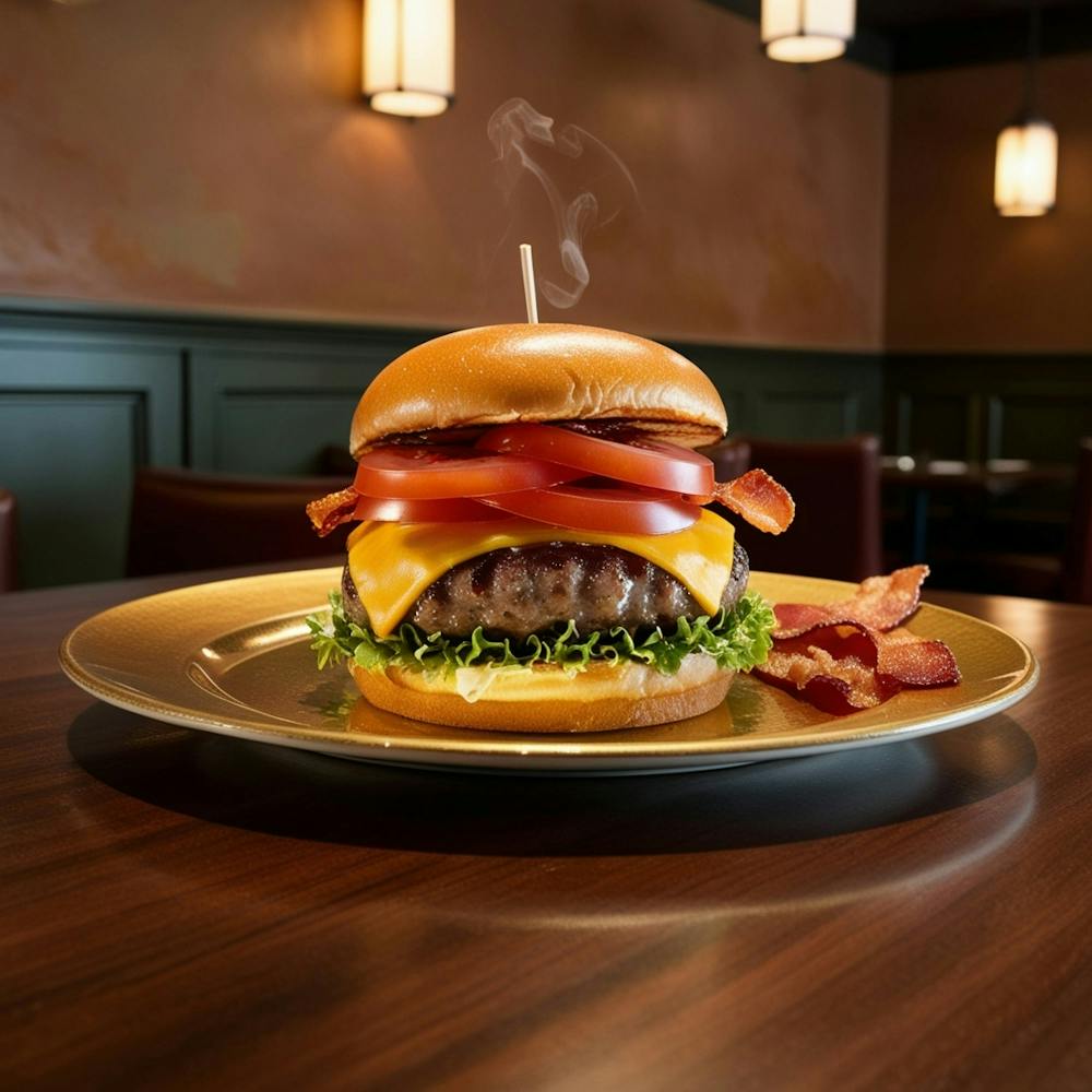 A Hot Mouth Watering Burger With Smoke