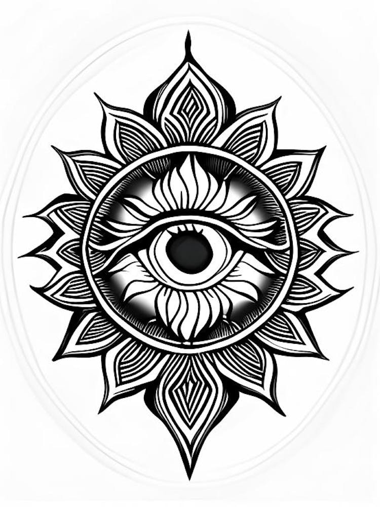 The Ajna Chakra, Symbol, Third Eye Simple Black & White Illustration 3