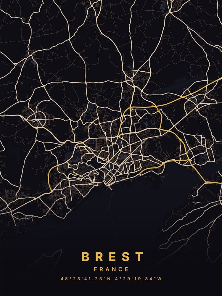 Brest France Black And Gold Map 1