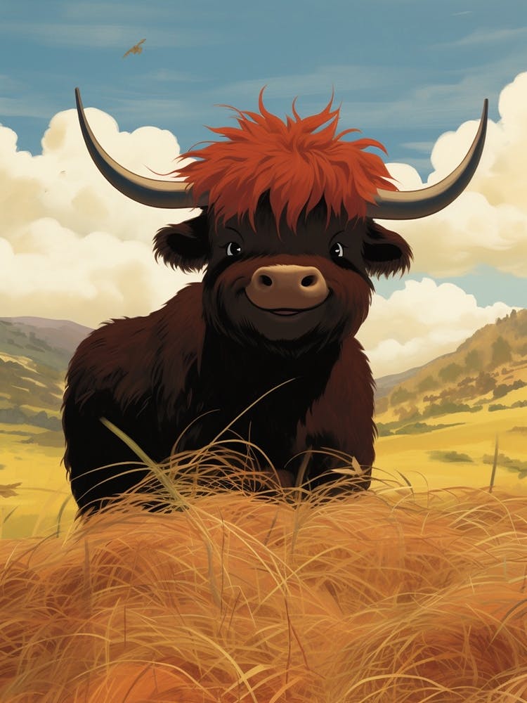 Cute Black Bull In The Grass
