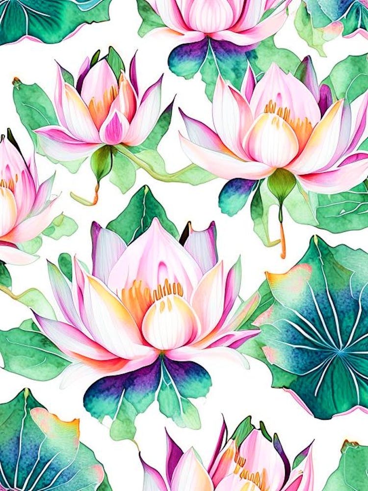 Lotus Flower Repeat Pattern Watercolour 2