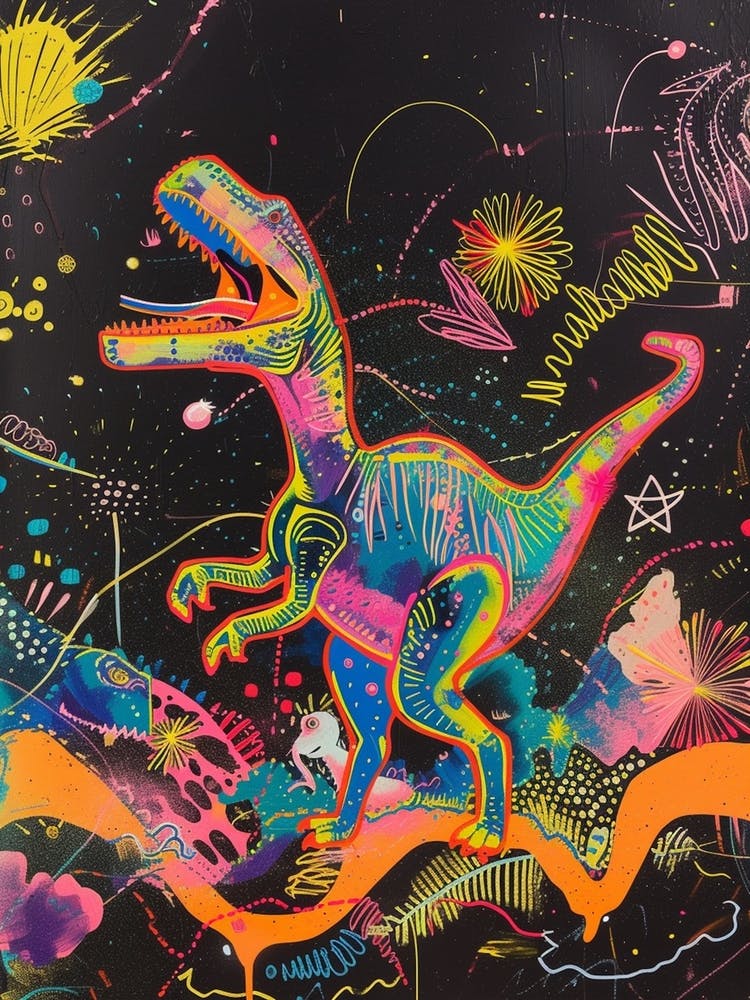 Abstract Neon Dinosaur Explosion