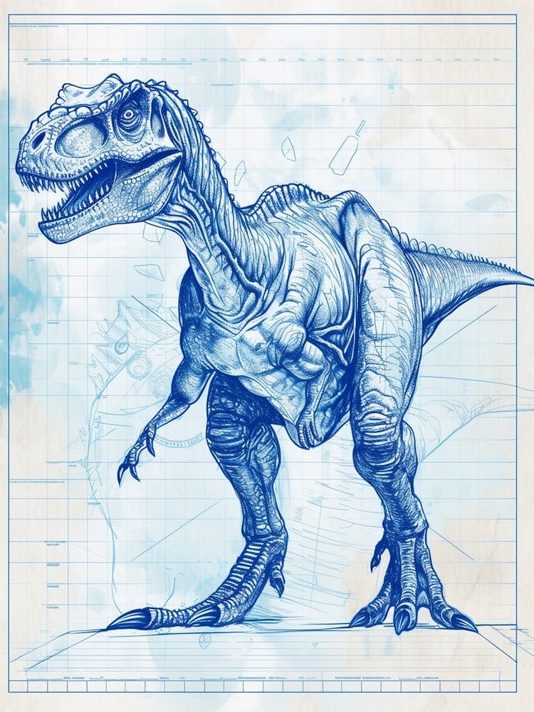 Allosaurus Dinosaur Blue Print Style 3