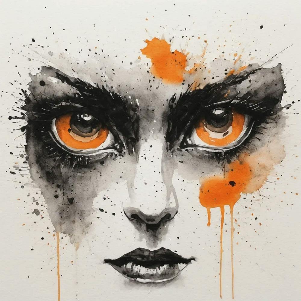 Orange Eyes - ink, watercolour