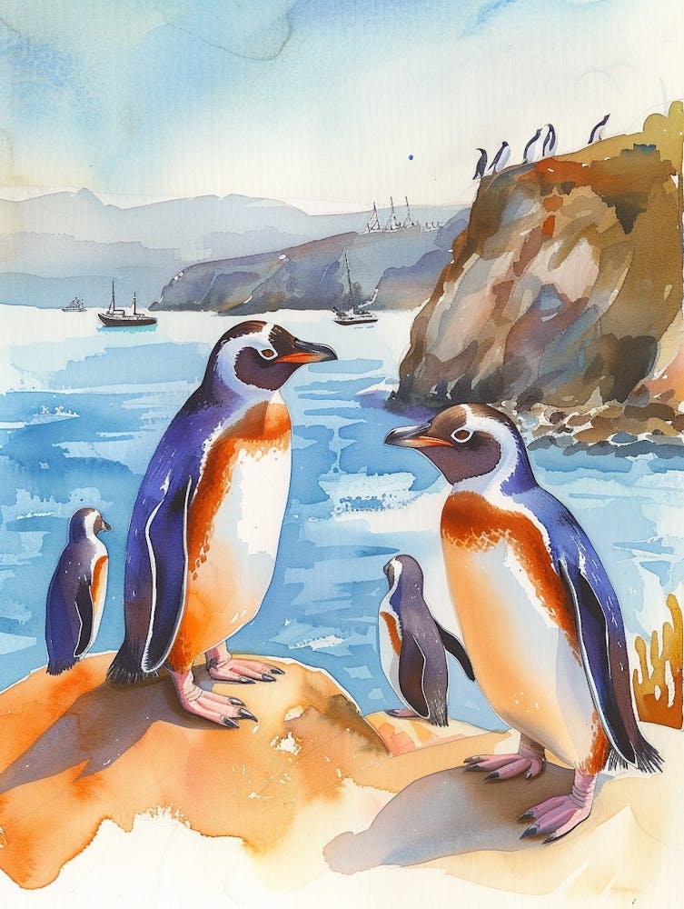 Humboldt Penguin Petermann Island Watercolour Painting 2