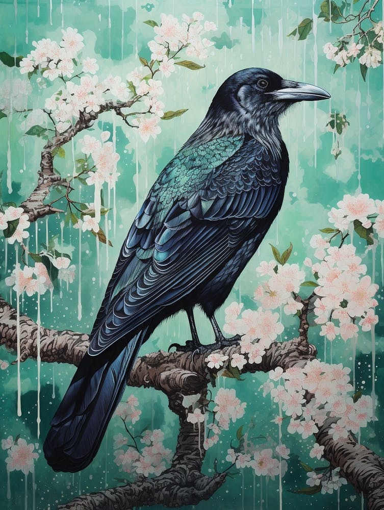 Ohara Koson Inspired Bird Painting Raven 3