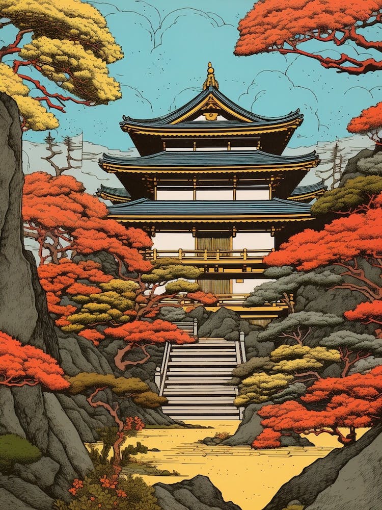 Nijo Castle, Japan Vintage Travel Art 4
