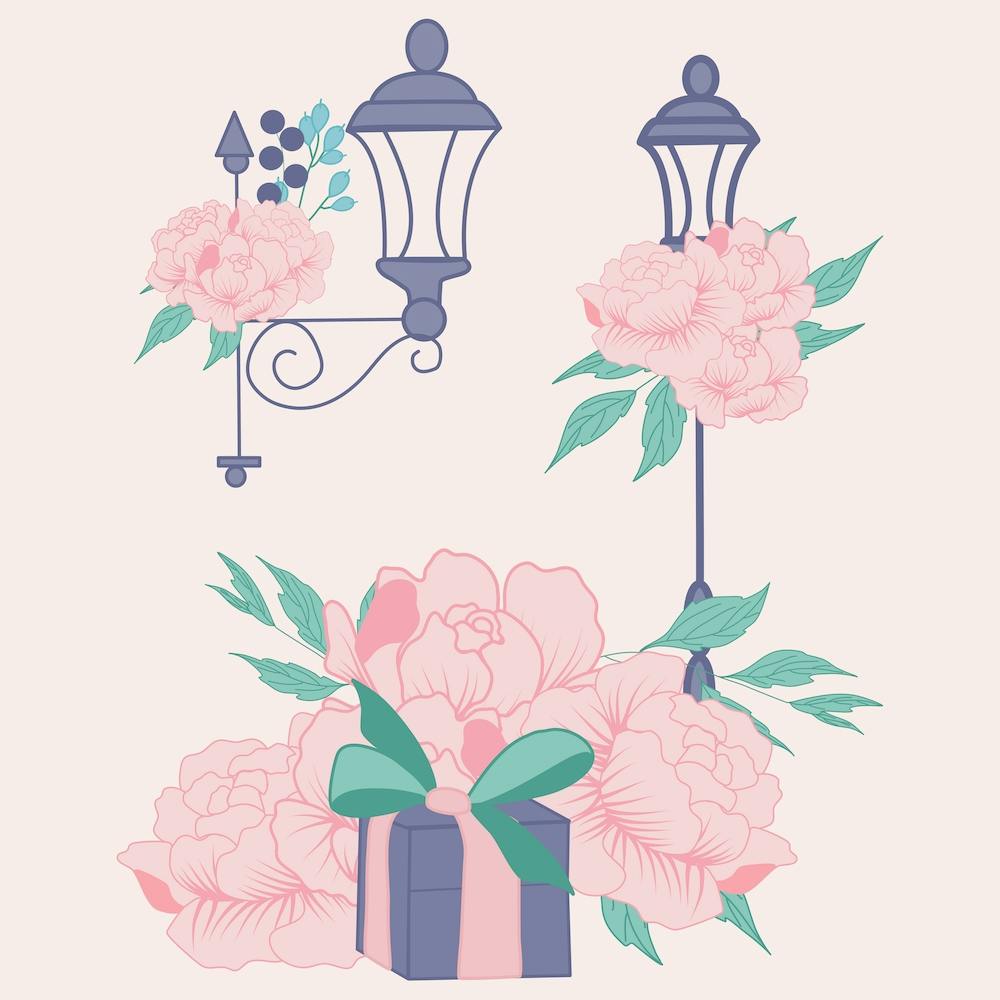 Street Lamps And Peonies Square