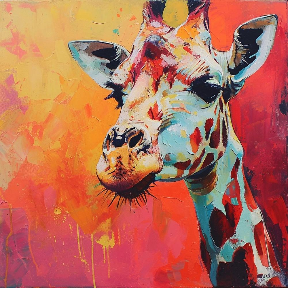 Warm Impasto Portrait Of A Giraffe 1