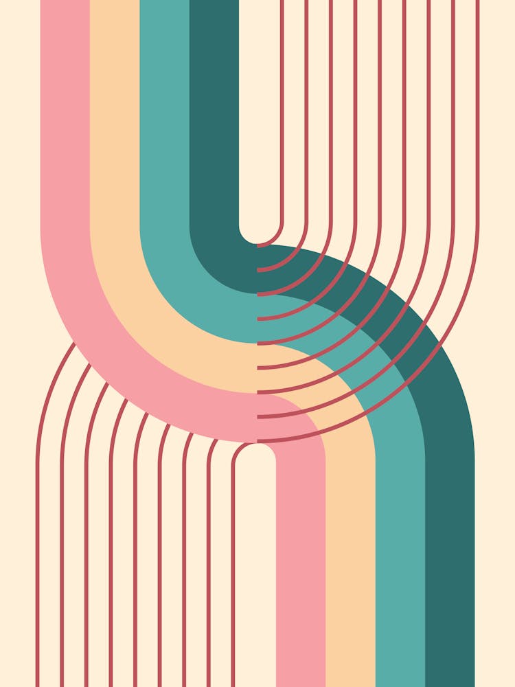 Midcentury Modern Geometric Rainbow Abstract Ii In Teal Green Pink 01