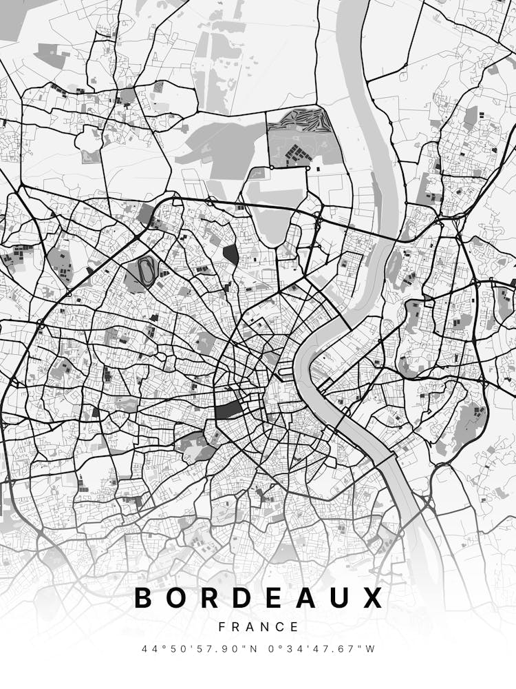Bordeaux France White Map 1