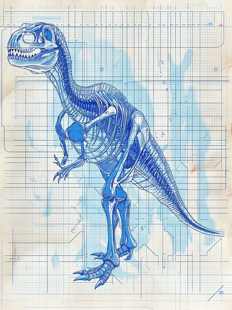 Parasaurolophus Dinosaur Blue Print Sketch 1