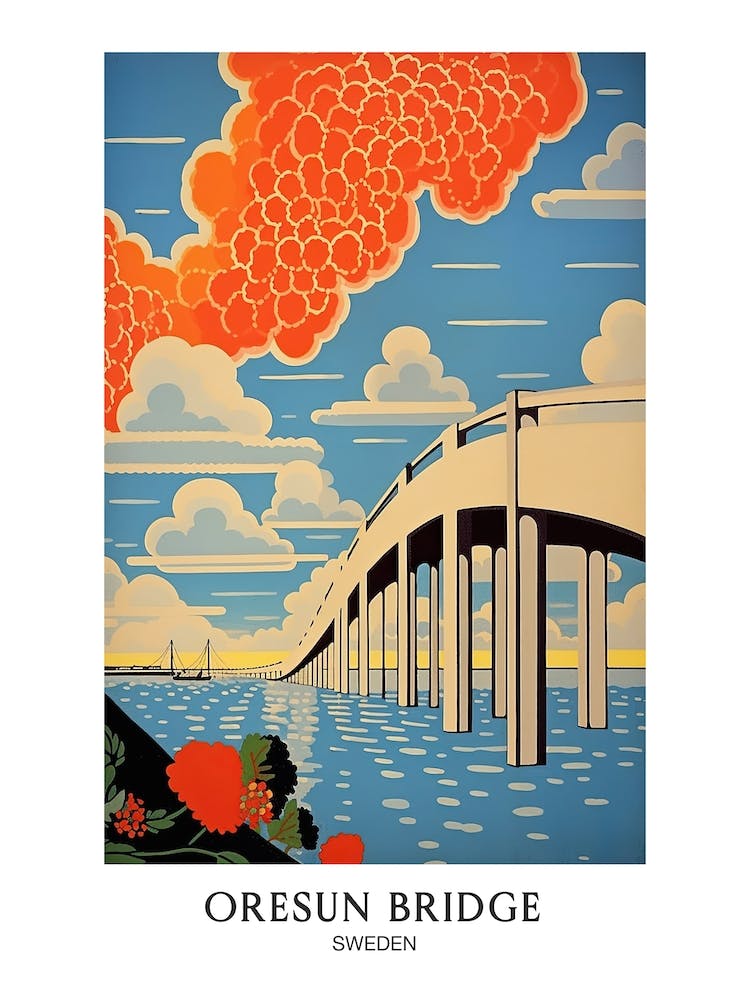 Oresun Bridge, Sweden Colourful 3 Travel Poster