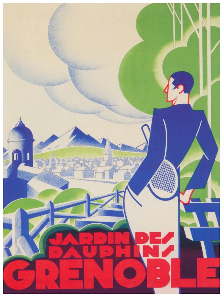 Grenoble France, Tennis Player, Vintage Travel Poster