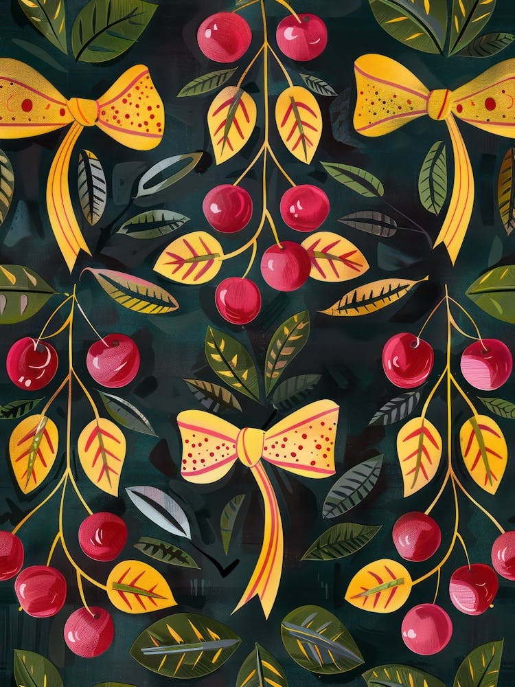 Cherries And Yellow Bows 2 Pattern