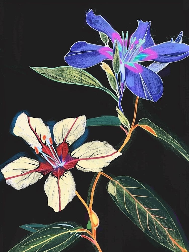 Neon Flowers On Black Periwinkle 2