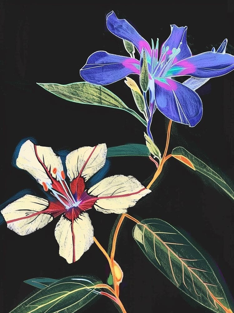 Neon Flowers On Black Periwinkle 2