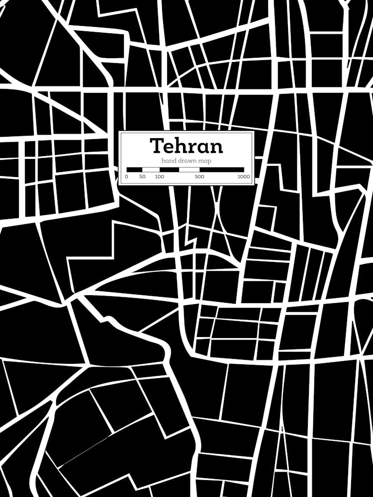 Tehran City Map — Hand-drawn map, vector black map
