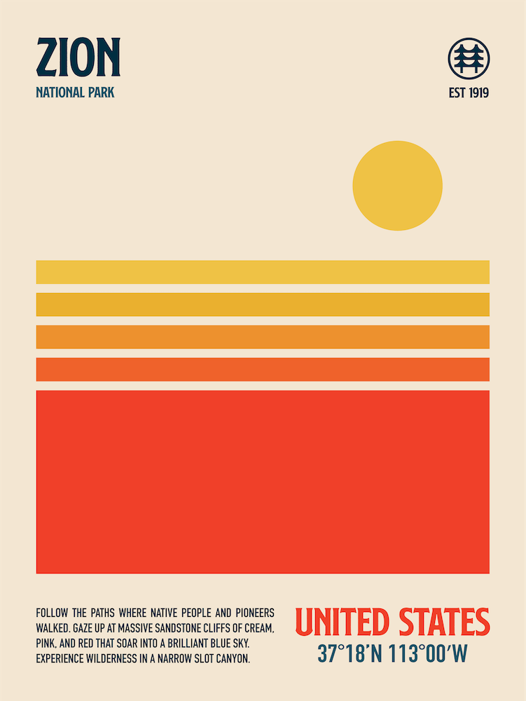 Zion National Park Retro Travel Print