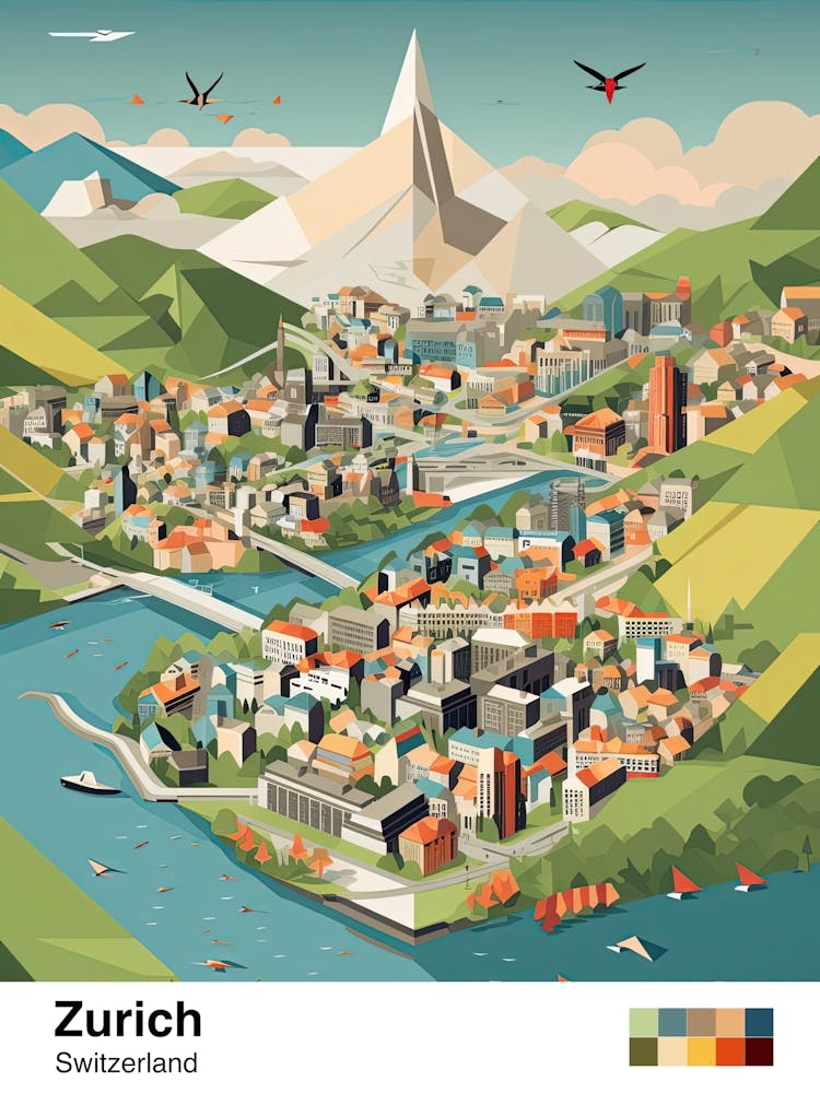 Zurich, Switzerland, Geometric Illustration 4 Poster