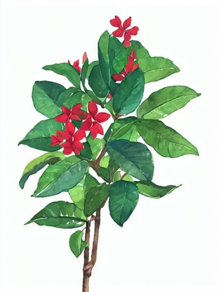 Ixoras (Ixora Coccinea) Watercolor