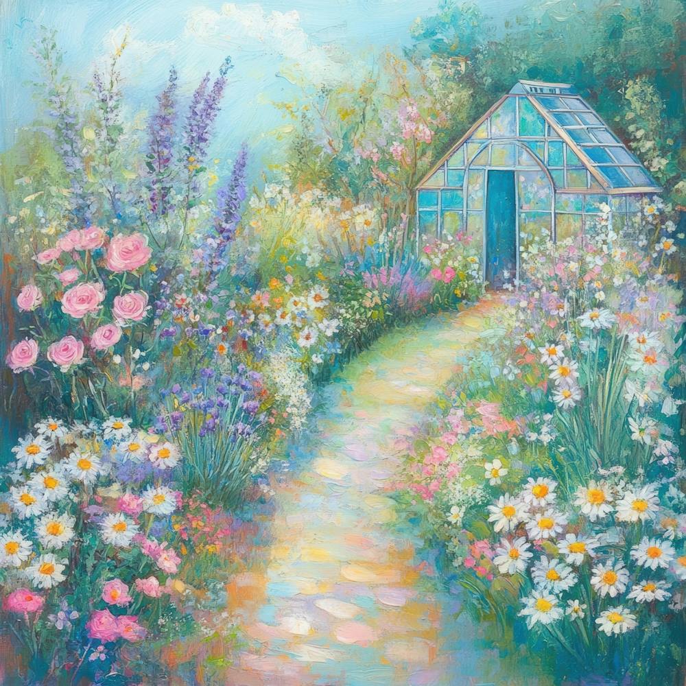 french garden scene with blooming flowers 7