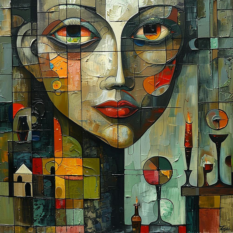 Hidden smile - colorful cubism, cubism, cubist art,    abstract art, abstract painting  city wall art, colorful wall art, home decor, minimal art, modern wall art, wall art, wall decoration, wall print colourful wall art, decor wall art, digital art, digi