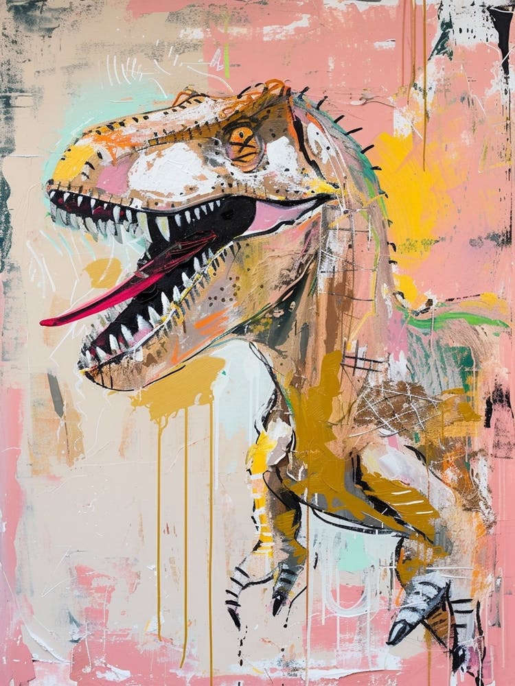 Graffiti Mustard Pastel Dinosaur Paint Splash Portrait 3