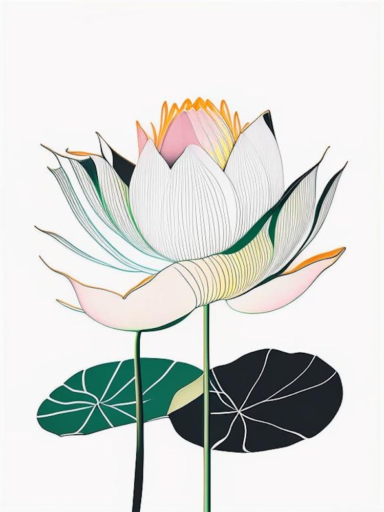 American Lotus Abstract Line Drawing 5