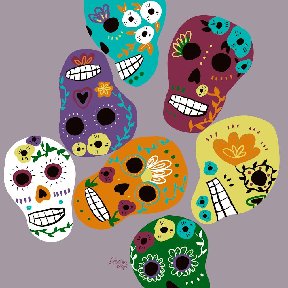 Sugar Skulls Purple Background