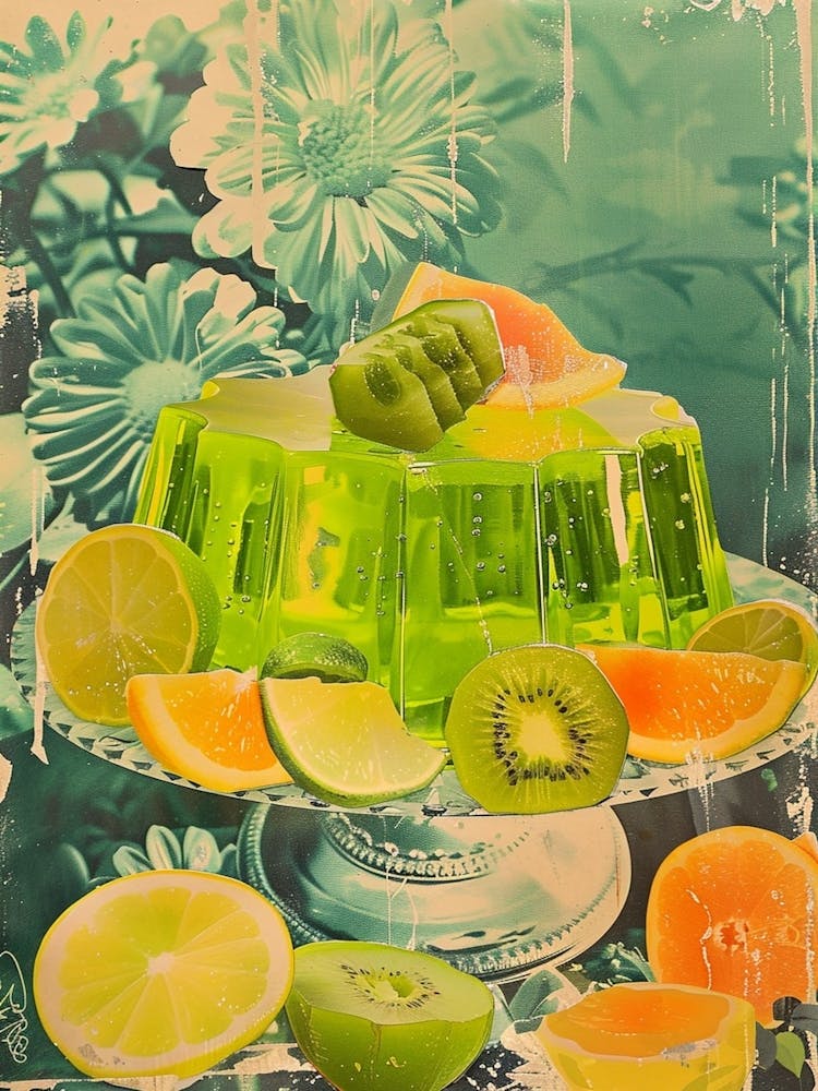 Fruity Lime Green Jelly Retro Collage 1